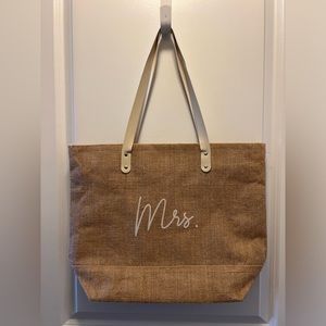 MRS Monogrammed Burlap Beach Tote Bag